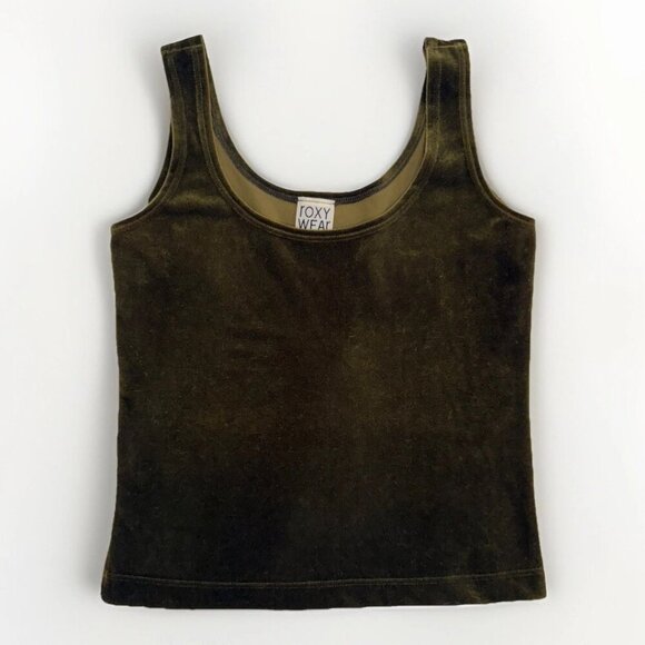 Vintage 90s Roxy Wear Green Tank Medium Velour Velvet Fairy Vtg - Picture 1 of 1